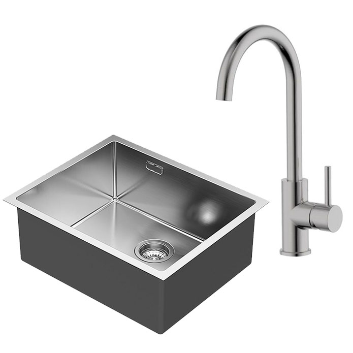 Kibath pack fregadero + grifo monomando solut cepillado de acero inox.