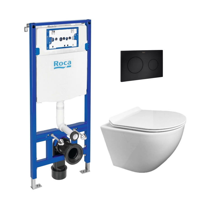 Pack cisterna roca duplo y pulsador pl10 neg mat con wc round smart de kp