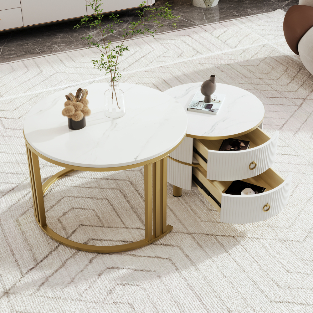 Mesa de centro conjunto 2 piezas mdf blanco 46x70x70 y 40x50x50cm