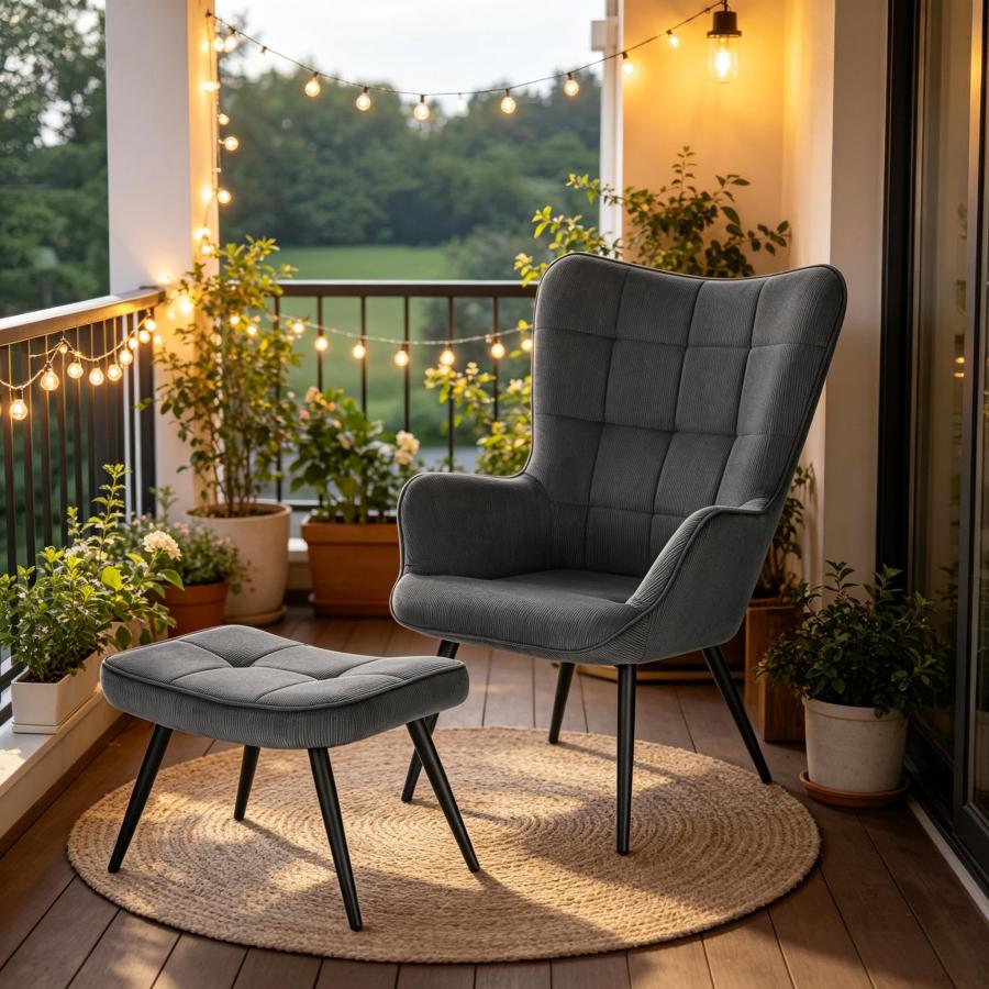 Sillón relax pana gris oscuro con reposapiés y brazos