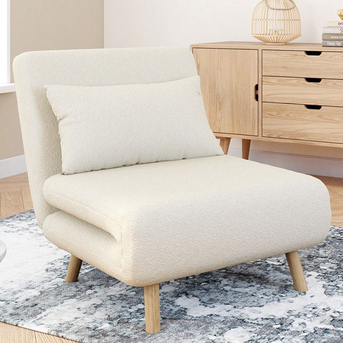 Sillón convertible - bouclé blanco - 80x190 cm