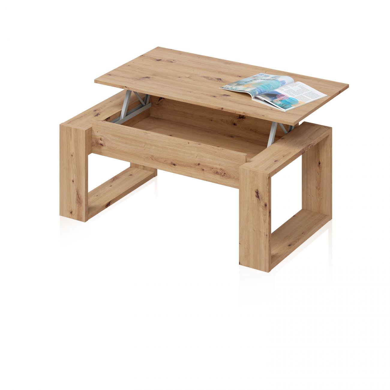 Mesa de centro elevable con almacenaje oculto 105x45-54 cm neo alpine oak