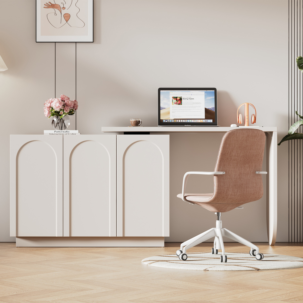 Escritorio giratorio en l con armario mdf blanco 110cm