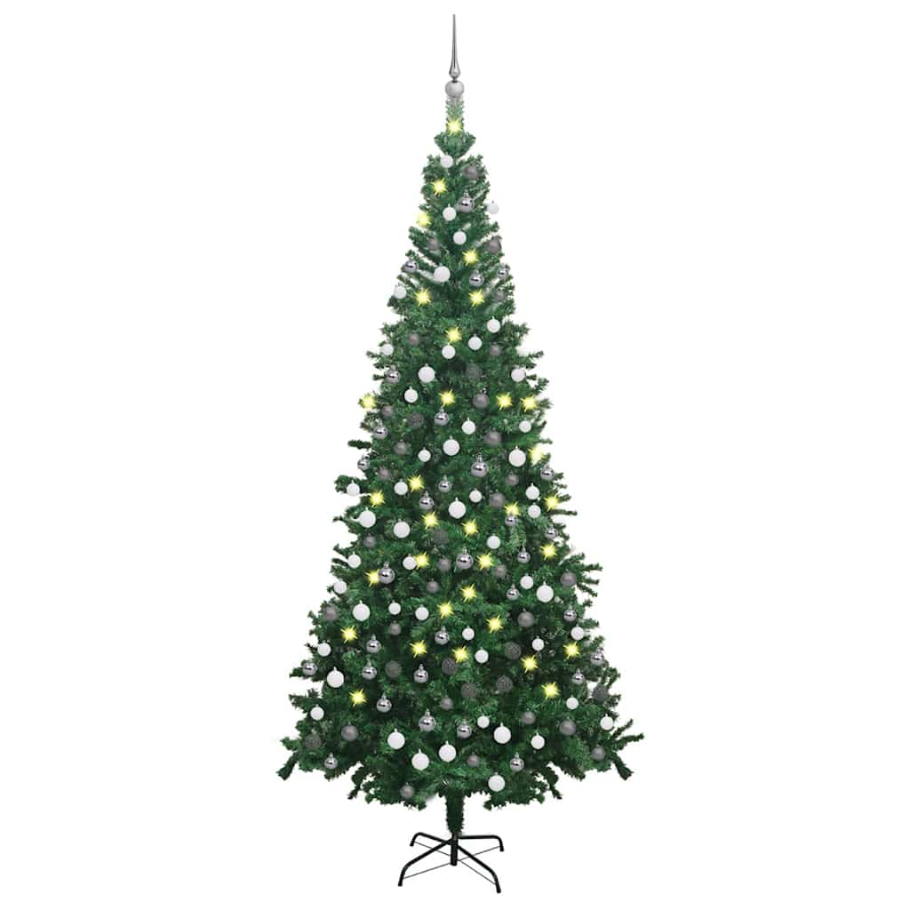 vidaXL árbol de navidad artificial con luces y bolas verde 240 cm