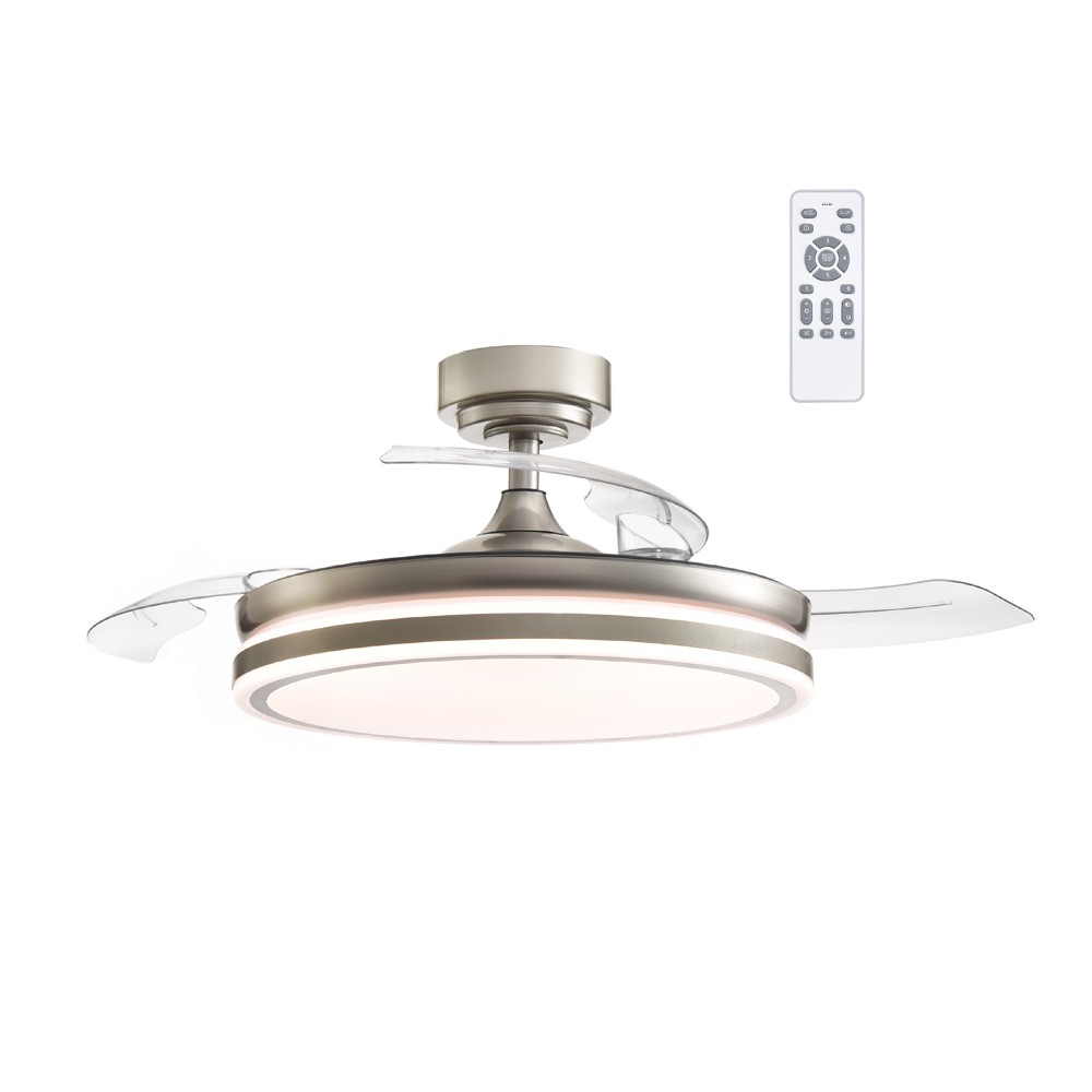 Ventilador de techo retráctil con luz LED perla 3 cct níquel ø106