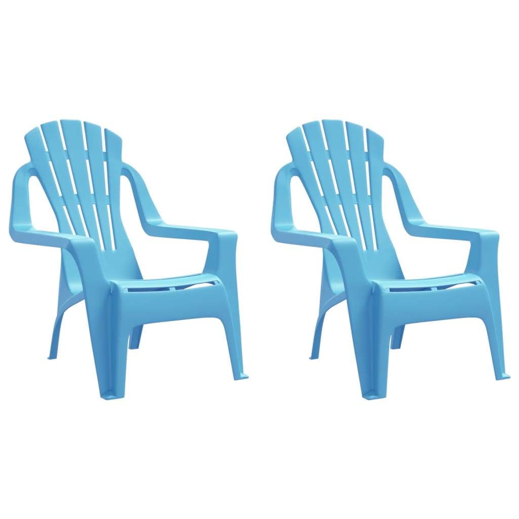 vidaXL sillas de jardín niños 2 uds aspecto madera pp azul 37x34x44 cm