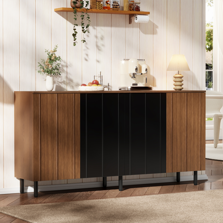 Aparador para cocina comedor 4 puertas nogal y negro 80x160x35cm
