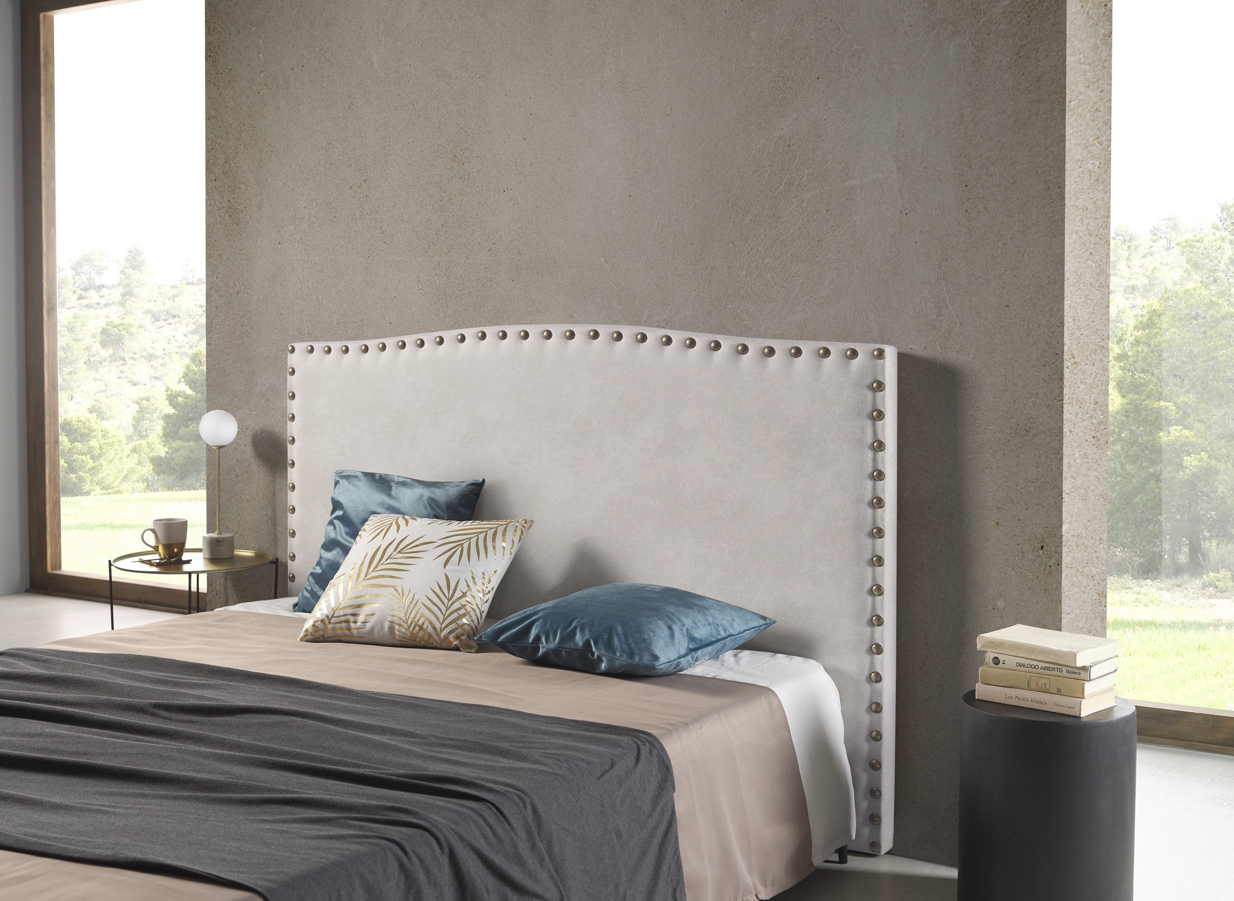 Cabecero ambar para cama de 160 de tela blanco roto 165x115x8