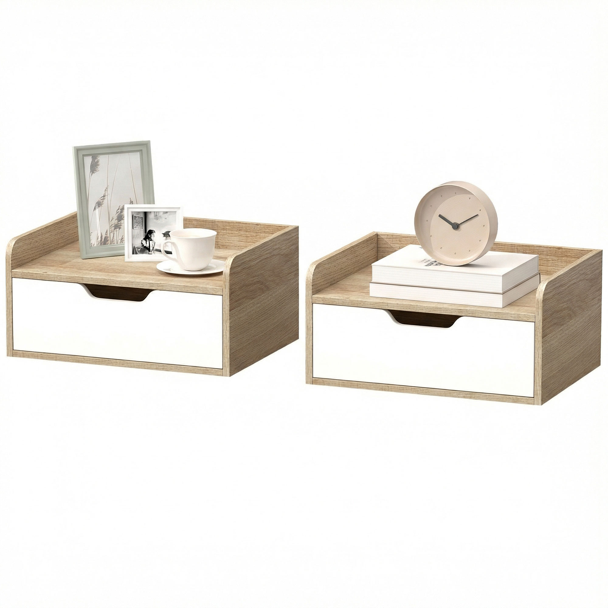 Juego de 2 mesitas de noche madera natural y blanco 40x30x19 5 cm