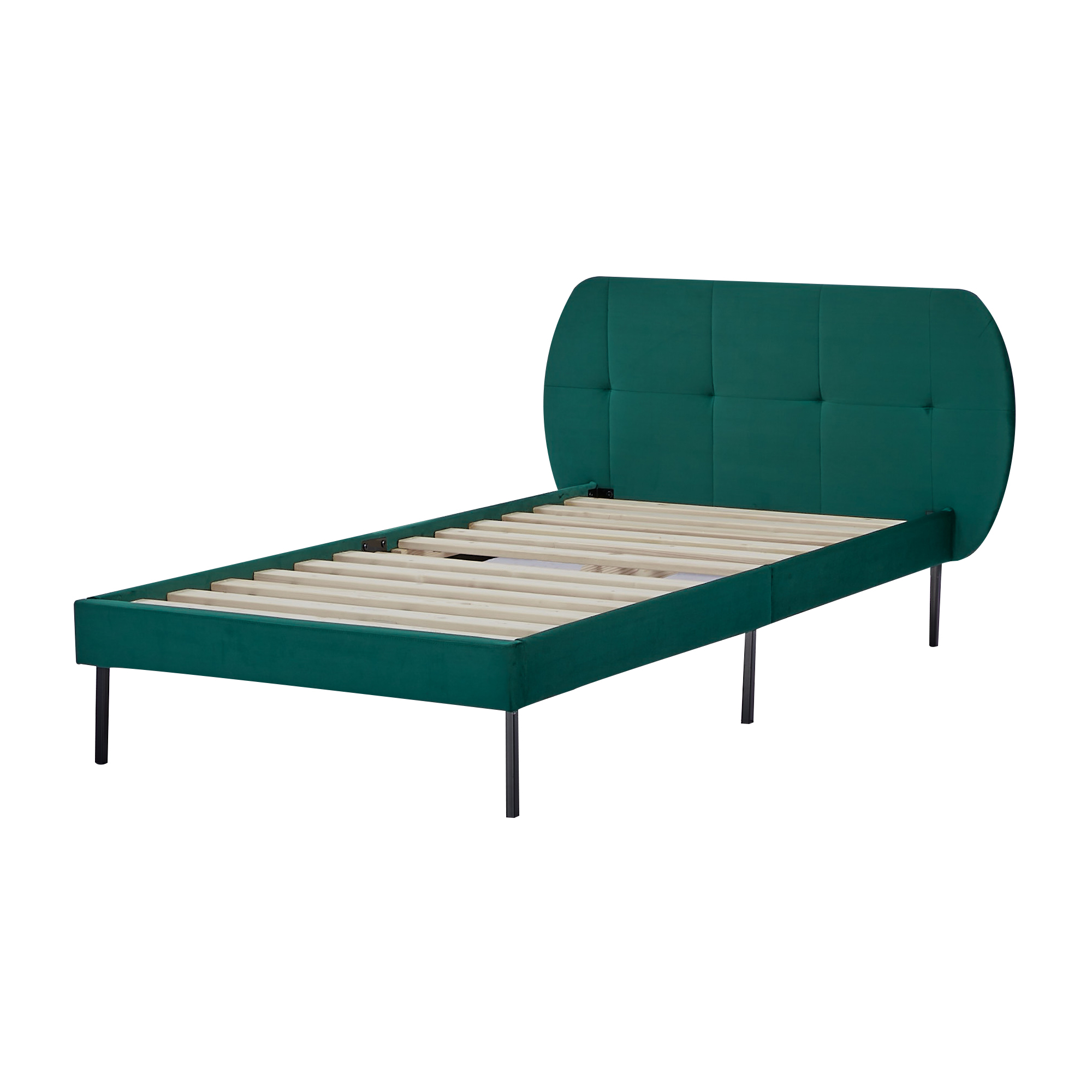 Cama tapizada porvoo con cabecero somier terciopelo 90x200cm - verde oscuro