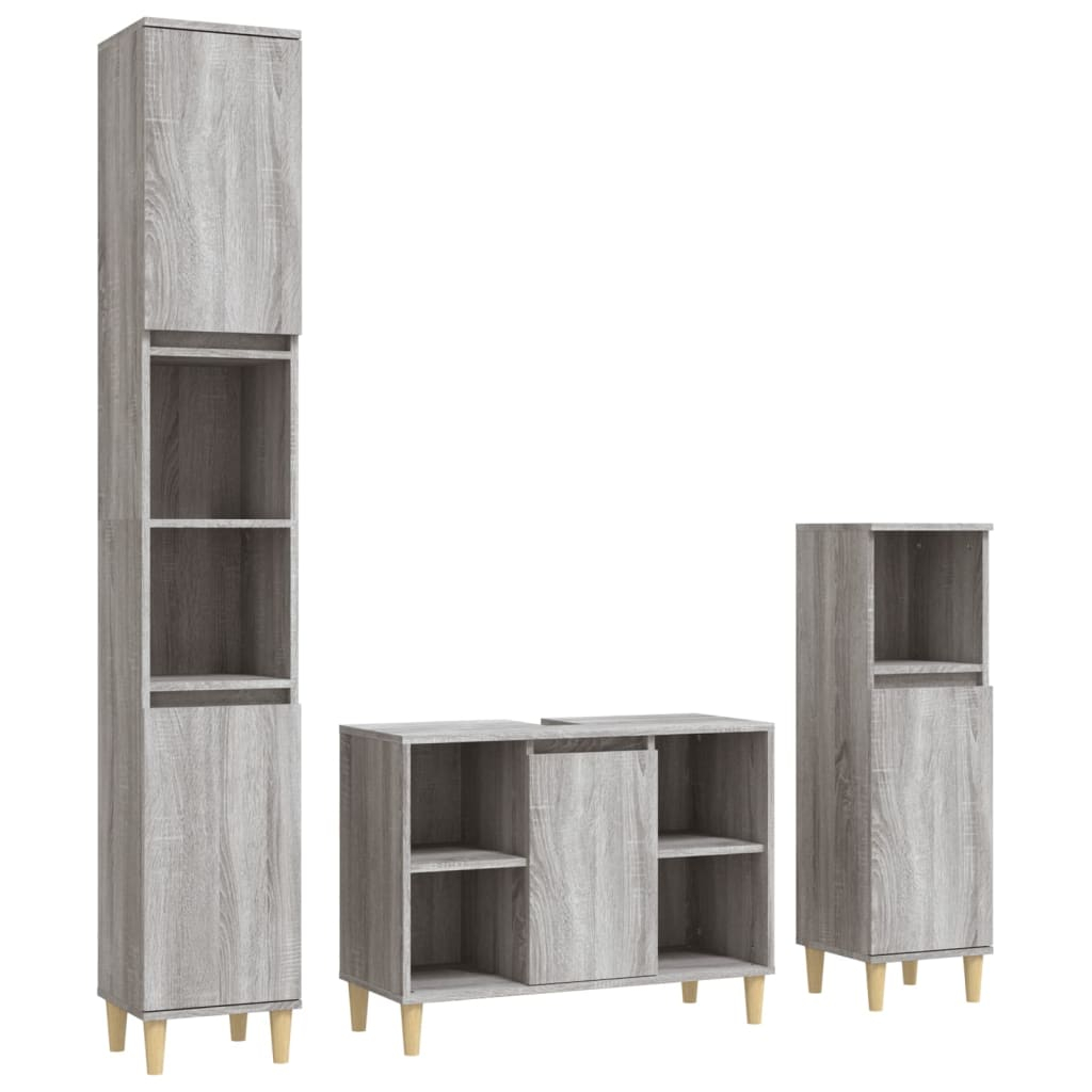 vidaXL set de muebles de baño 3 pzas madera contrachapada gris sonoma