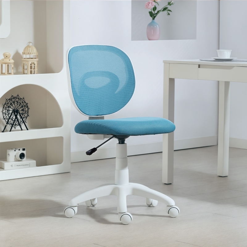 Silla oficina ergonómica azul sin brazos ajustable