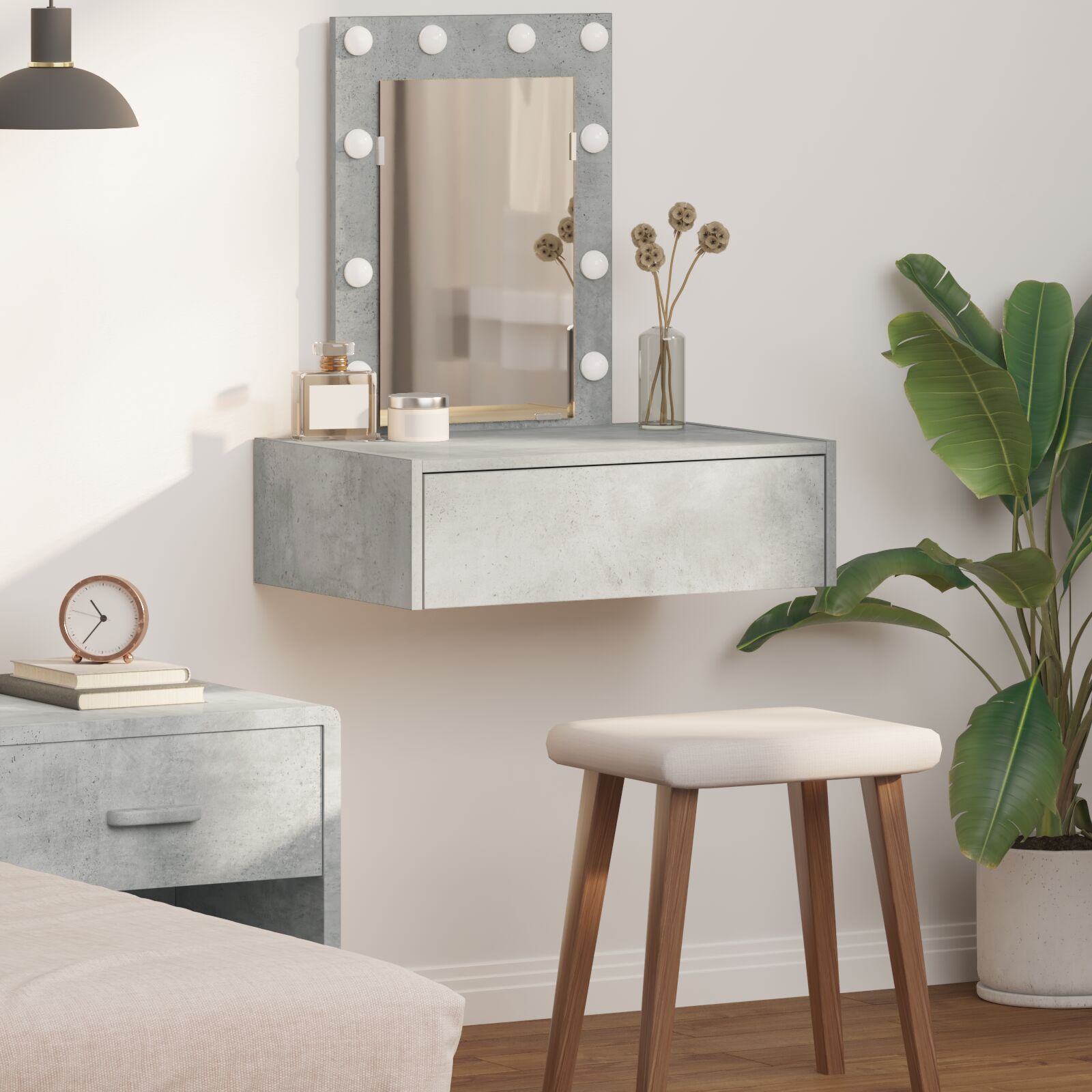 Mesa de tocador coLGante con luces LED en gris concreto oif547930