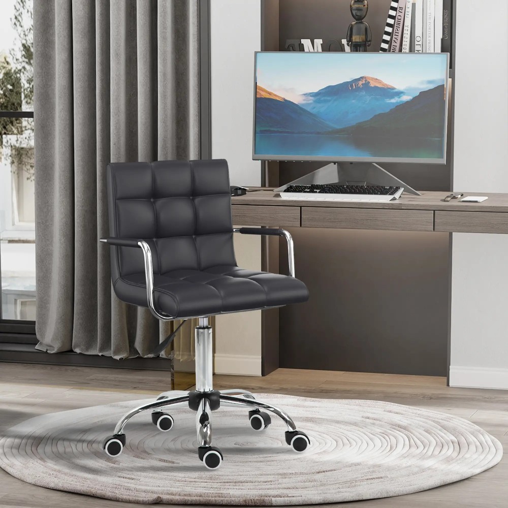 Silla de oficina giratoria ajustable en altura con reposabrazos PVC negro