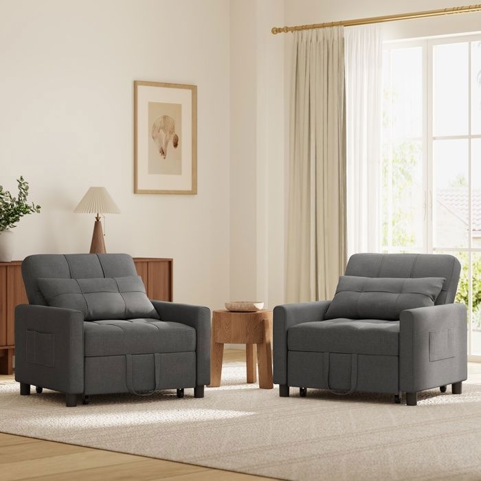 Sillón convertible 3 en 1 - lino gris oscuro
