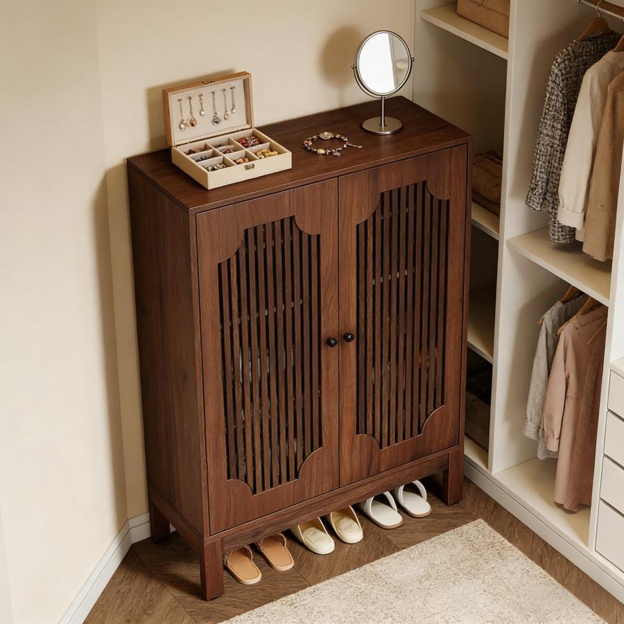 Zapatero de estilo rústico con 4 baldas ajustables marrón 35x35xcm