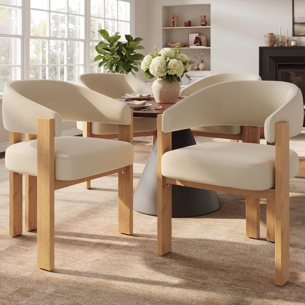 Silla de comedor franela beige con patas efecto madera