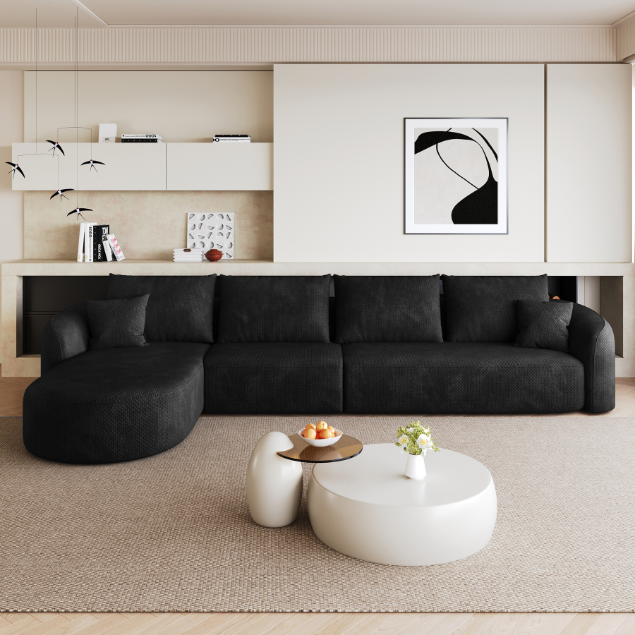 Sofá en l modular de tela negro sin montaje para salón y dormitorio