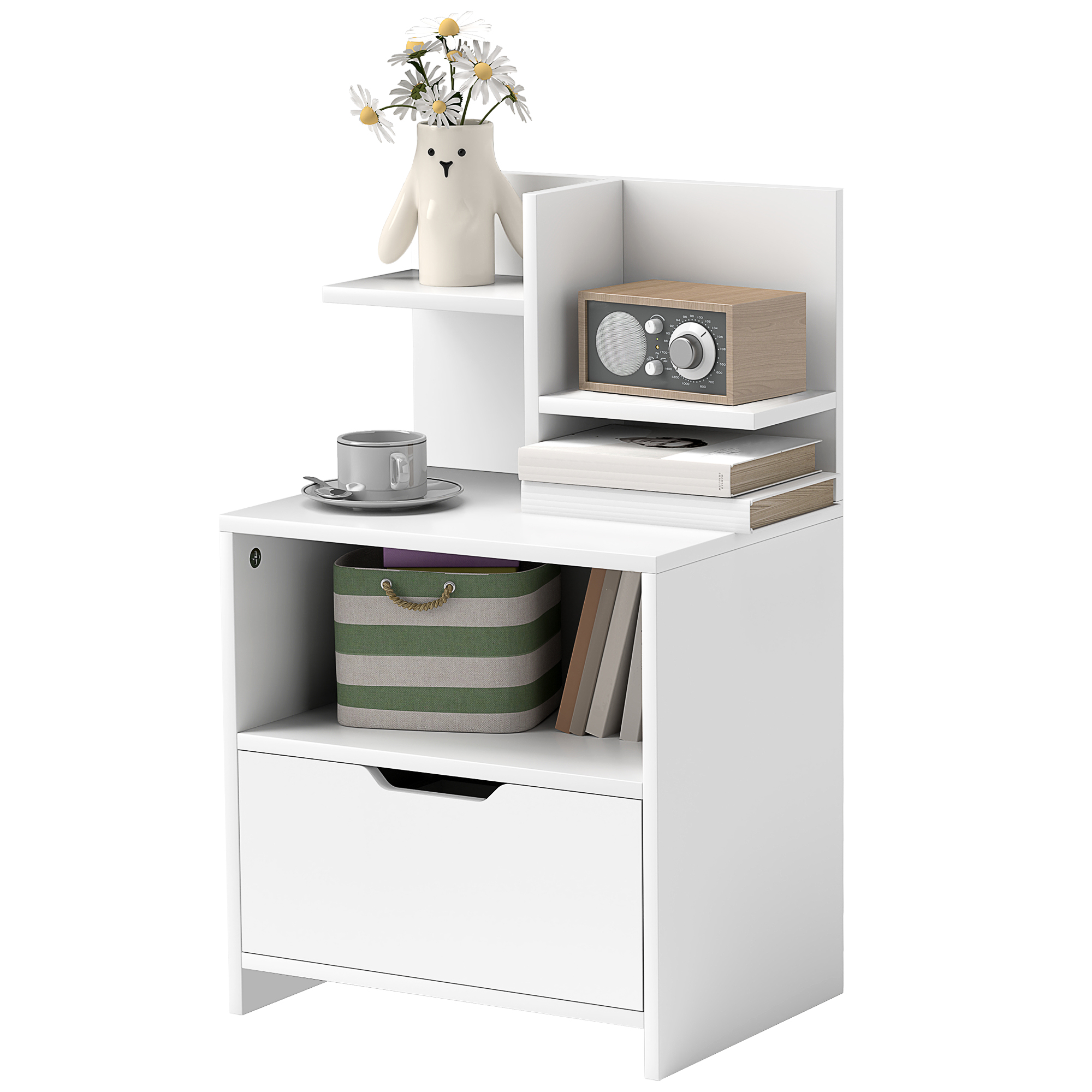 Mesita de noche - mesa auxiliar - tablero de partículas blanco 45x35x73 cm