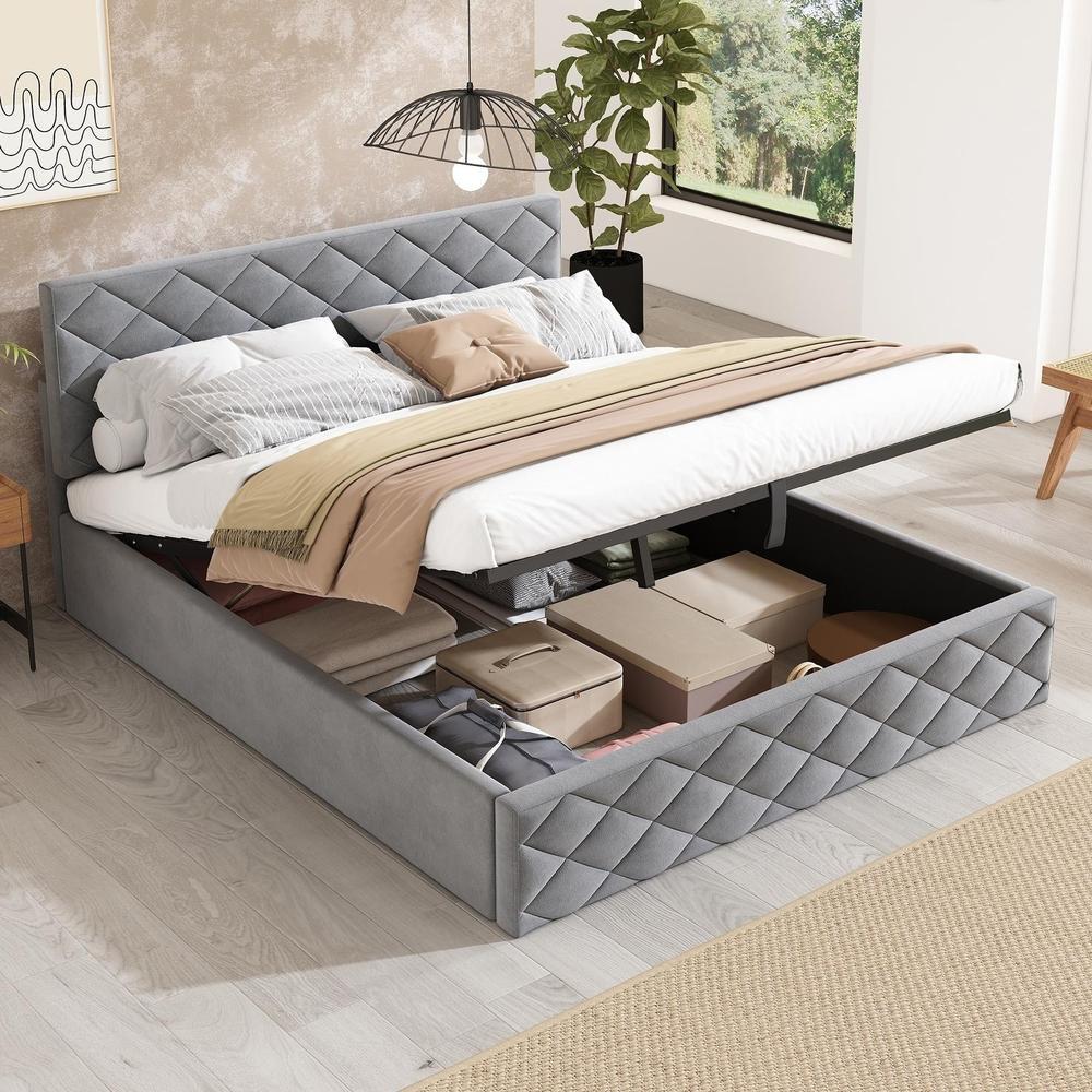 Cama tapizada 140x200cm hidraulica con almacenaje somier incluido gris