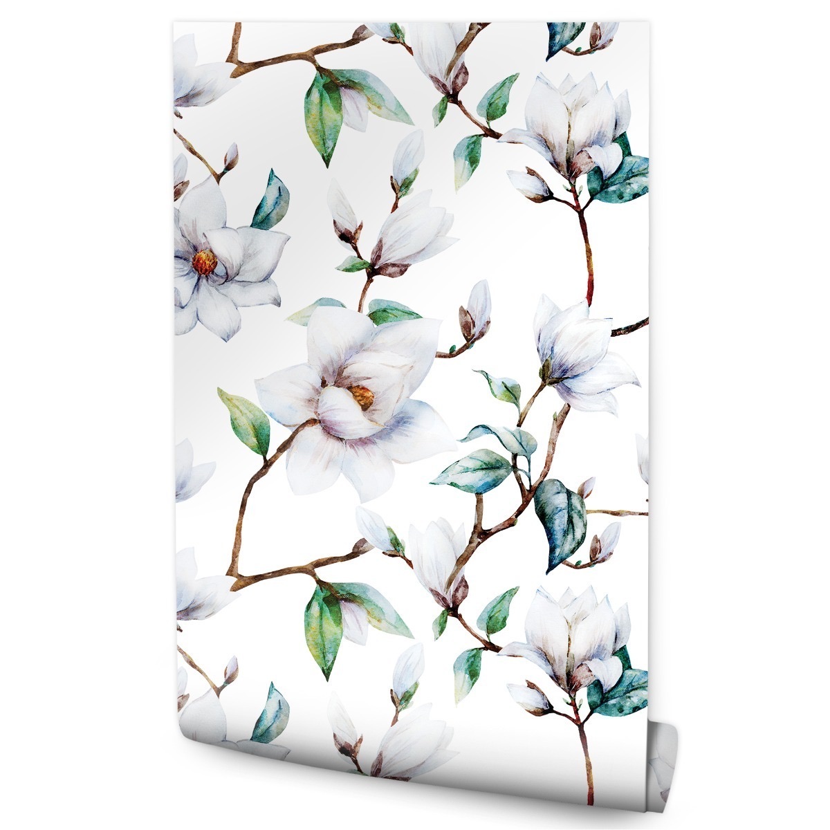 Papel Pintado Para Dormitorio Con Flores De Magnolia Y Ramitas 53cm x 10m