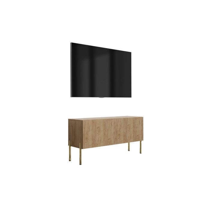 Mueble de tv ranurado - roble craft - patas doradas - 100 x 32 x 52 cm