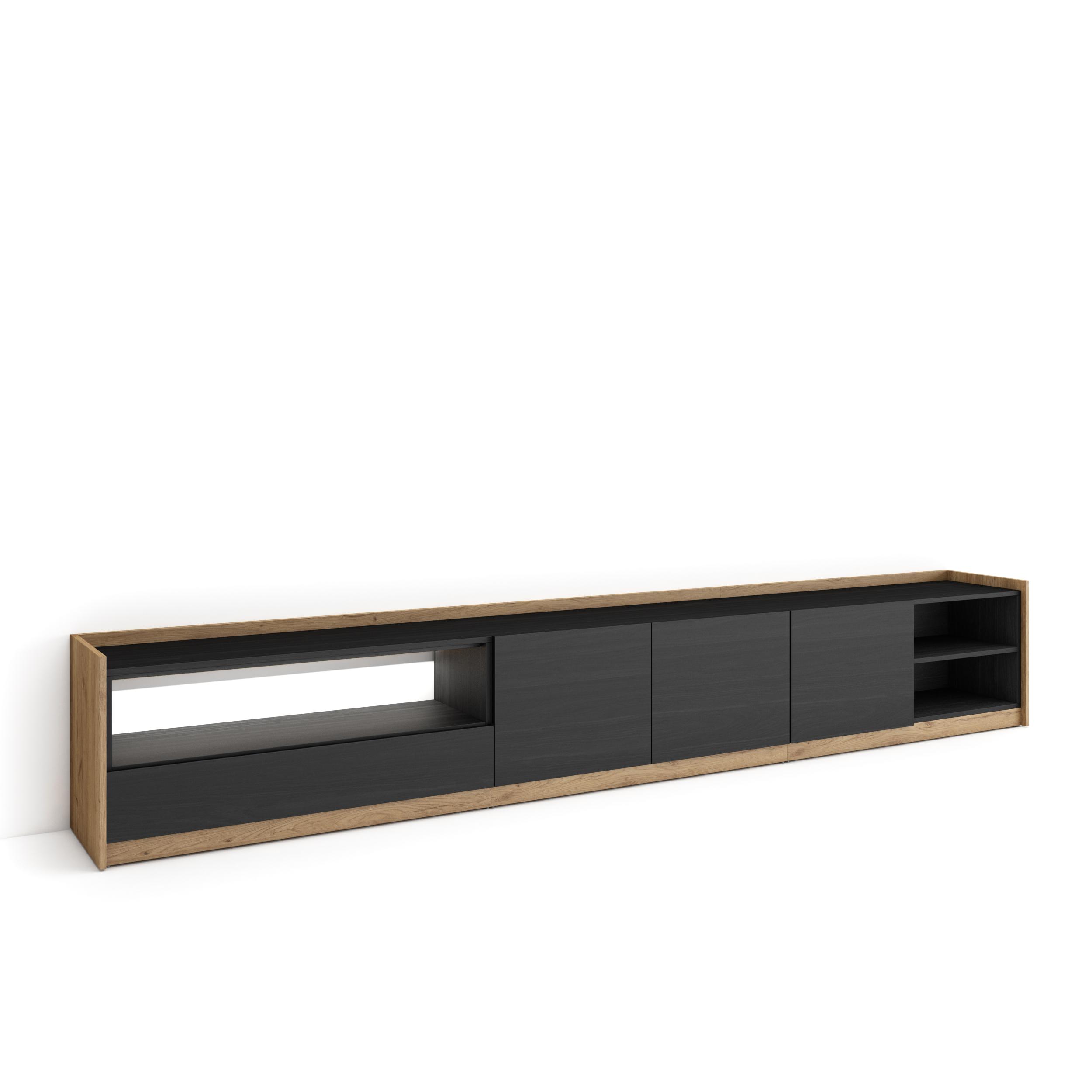 Mueble tv, 310x37x50cm, negro y roble, LED rf4897