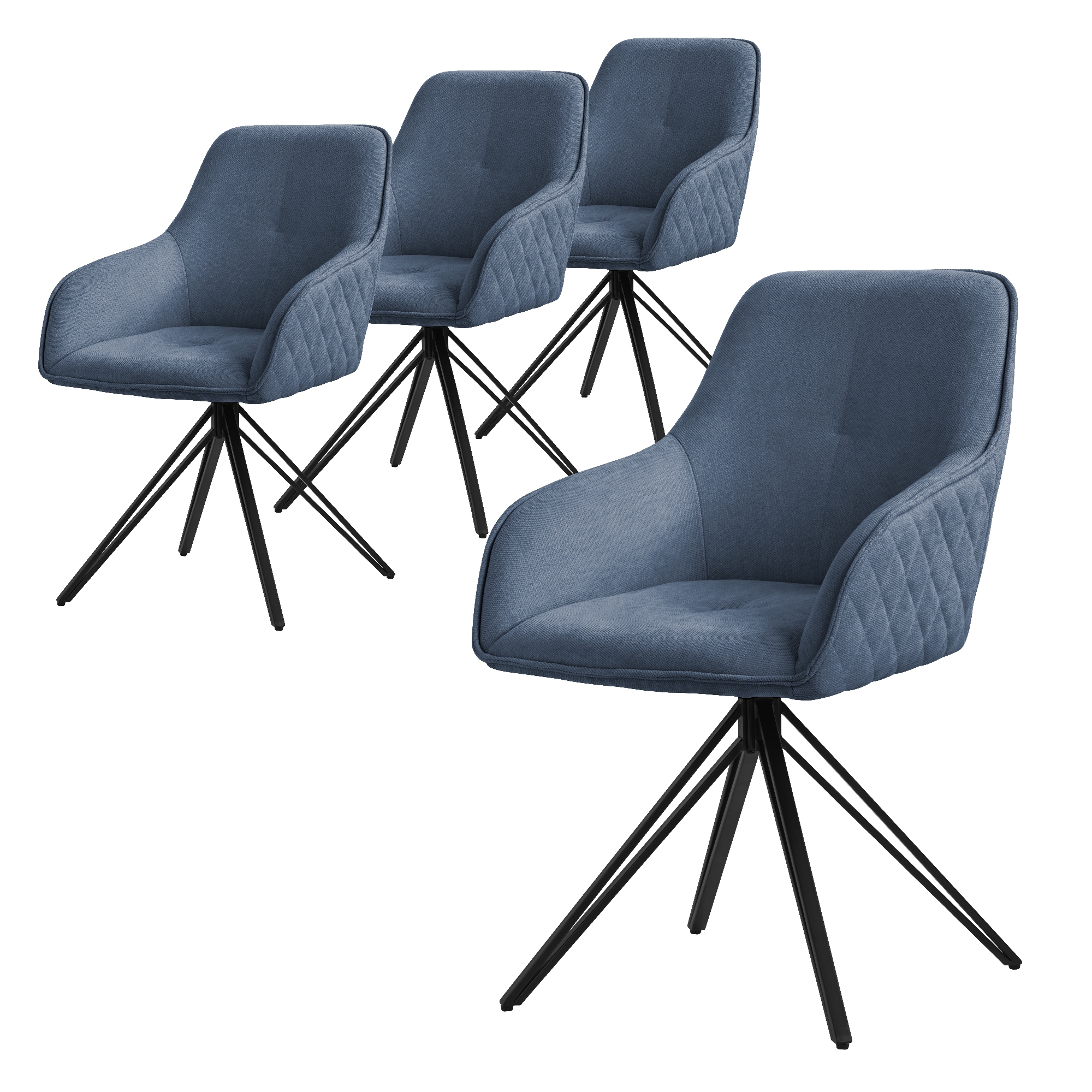 4x silla de comedor giratoria azul tela tejida asiento ergonómico