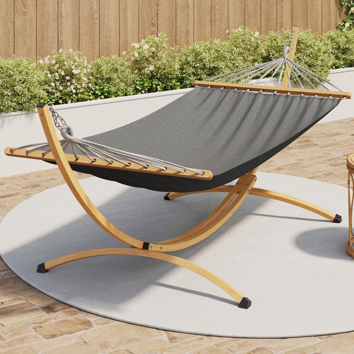 Hamaca xl - soporte de acero efecto madera - lona gris
