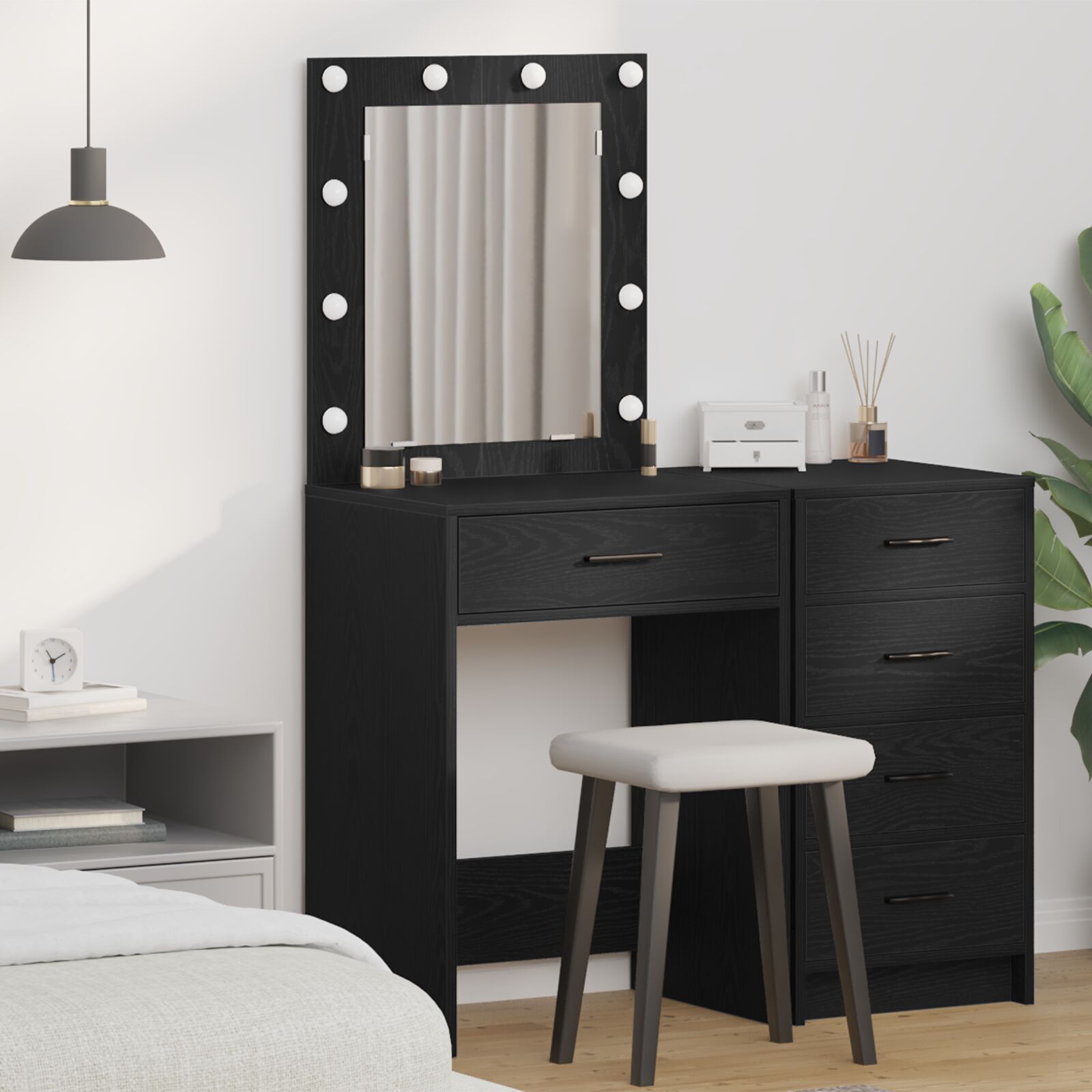 Mesa de tocador con luces LED roble negro 50x41x135 cm oif236886