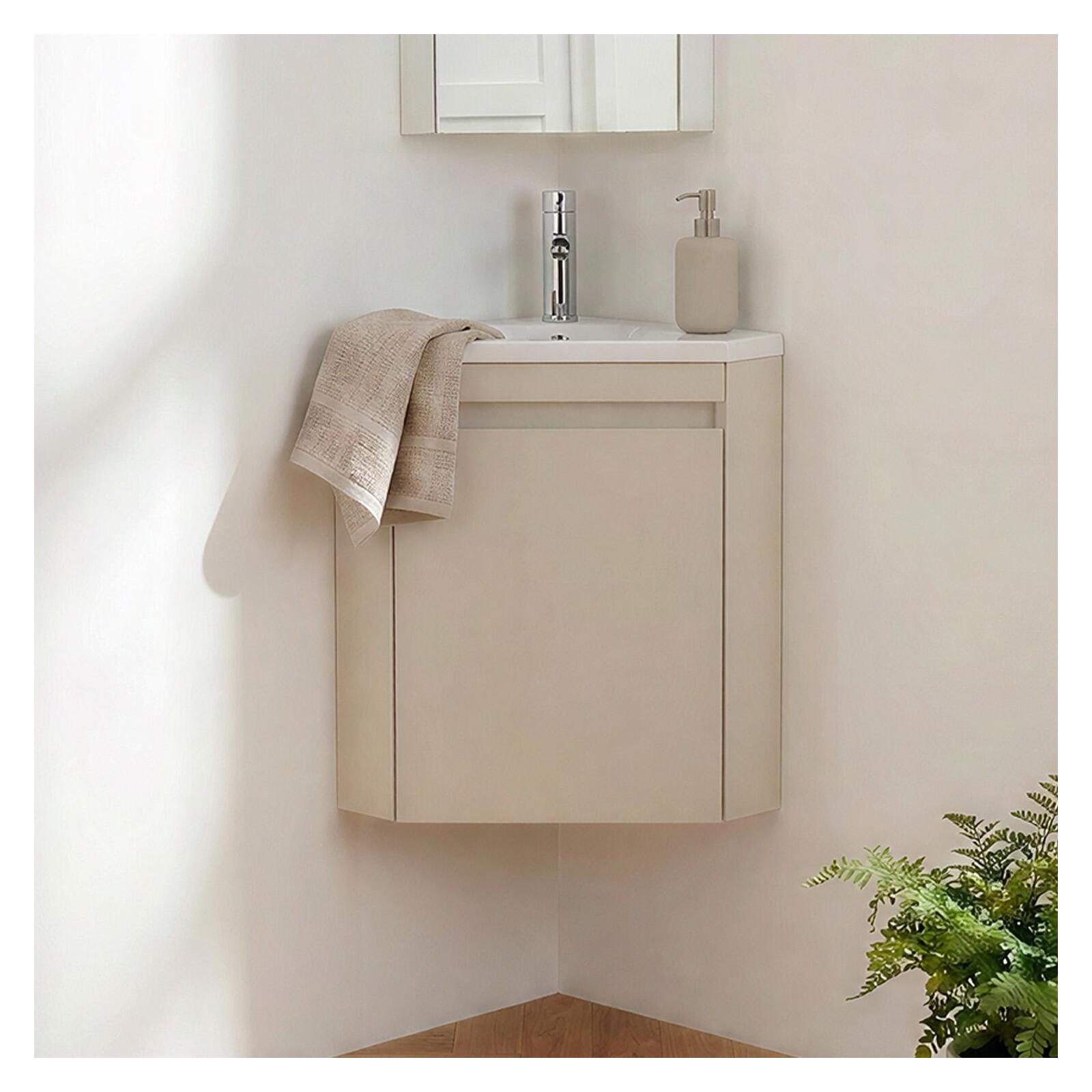 Mueble lavamanos esquina con lavabo de resina y grifo cromo lisa