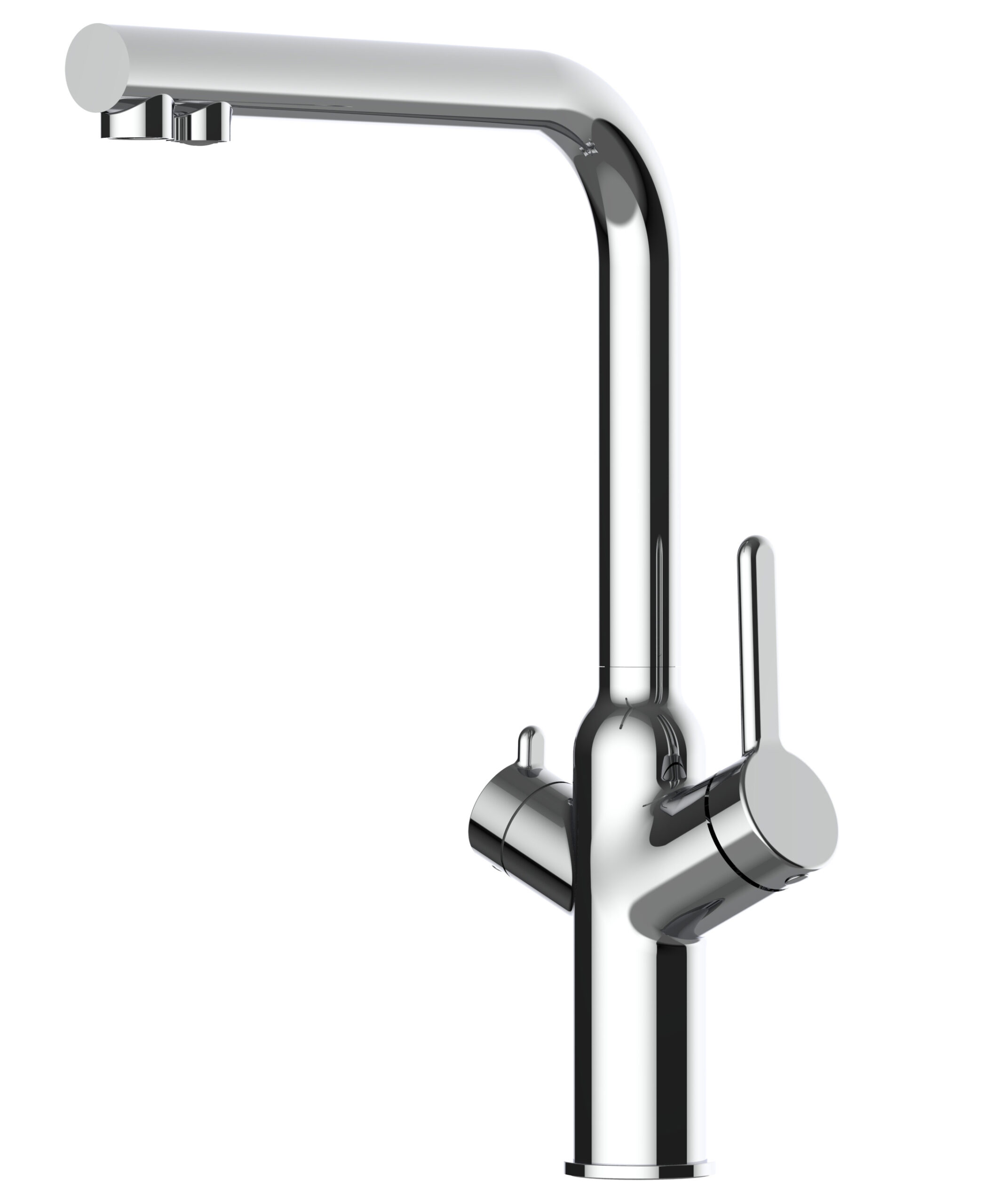 Grifo de cocina 3 vías cromado con caño alto l giratorio 360°