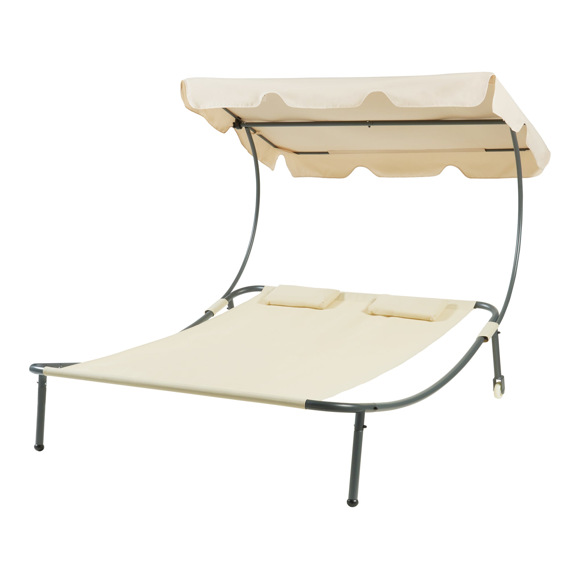 Chaise longue doble con dosel de acero lacado en