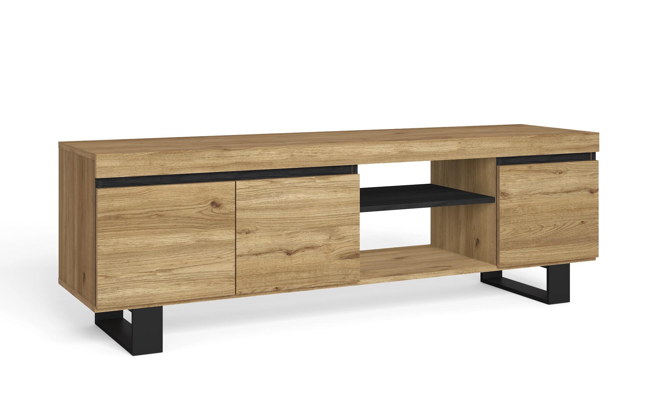 Mueble tv con patas, roble y negro, 160x40x53cm