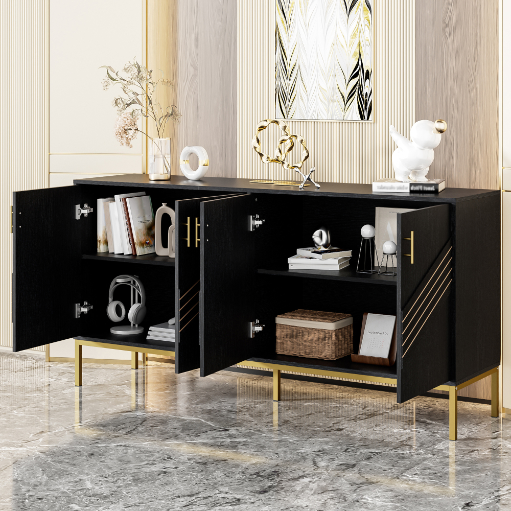 Aparador para salón comedor recibidor 4 puertas negro 80,5x160x40cm