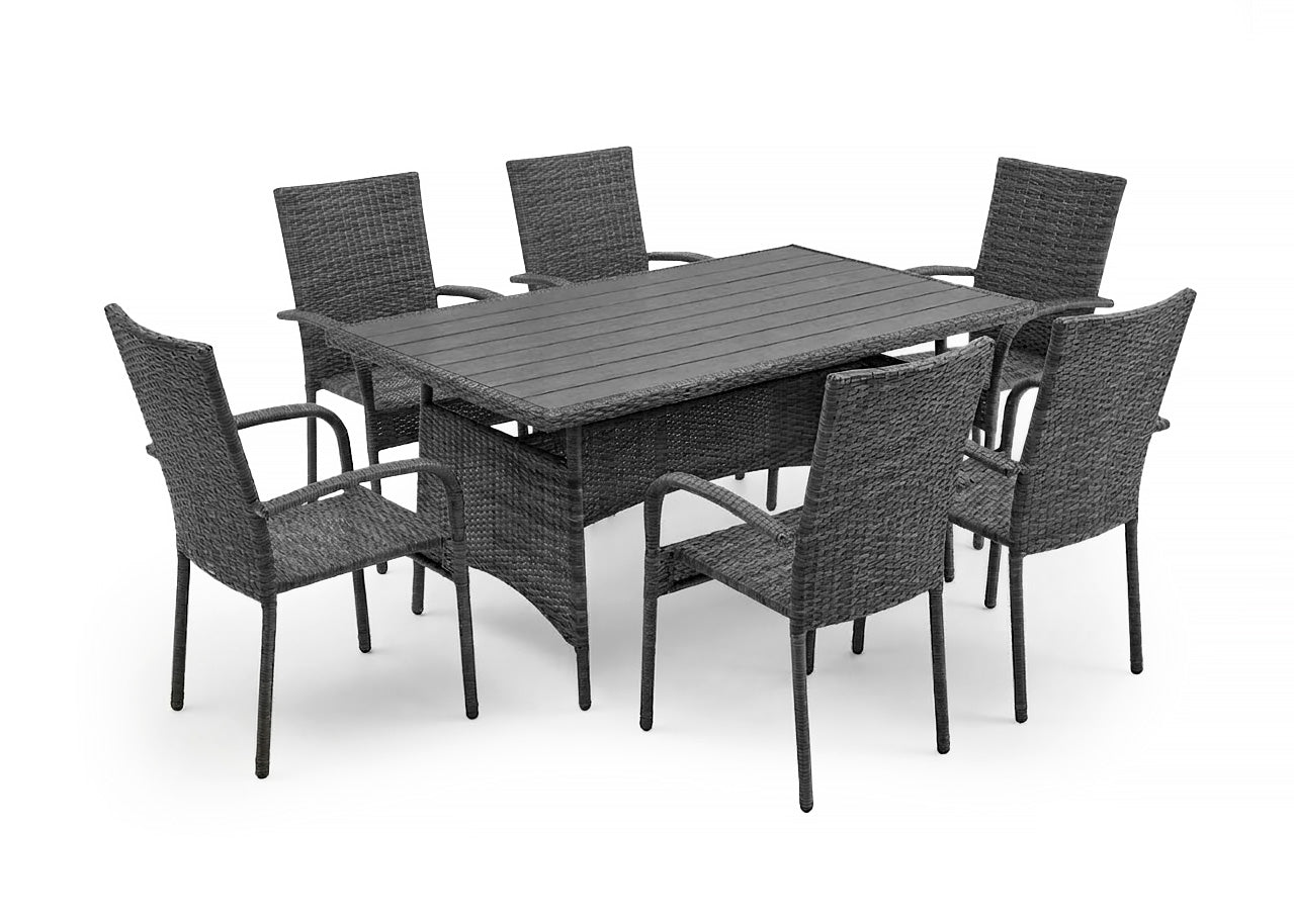 Mesa de comedor + 6 sillas en ratan pe. Muebles de jardin y terraza, ratan