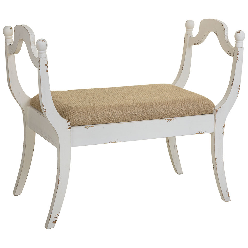 Banqueta de madera tapizada blanca 90x45.5x78
