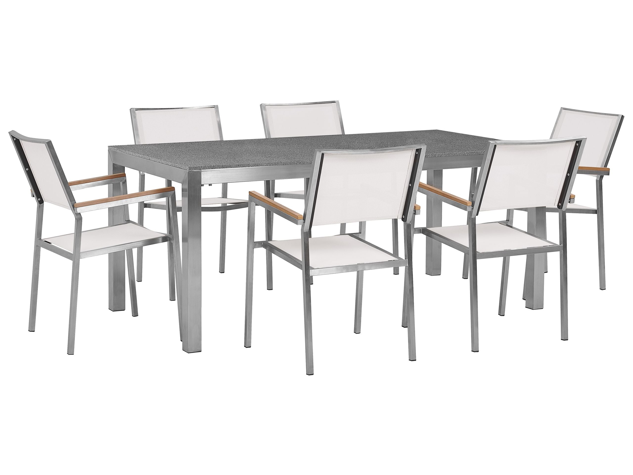 Conjunto de comedor exterior 6 plazas grosseto granito pulido gris/blanco