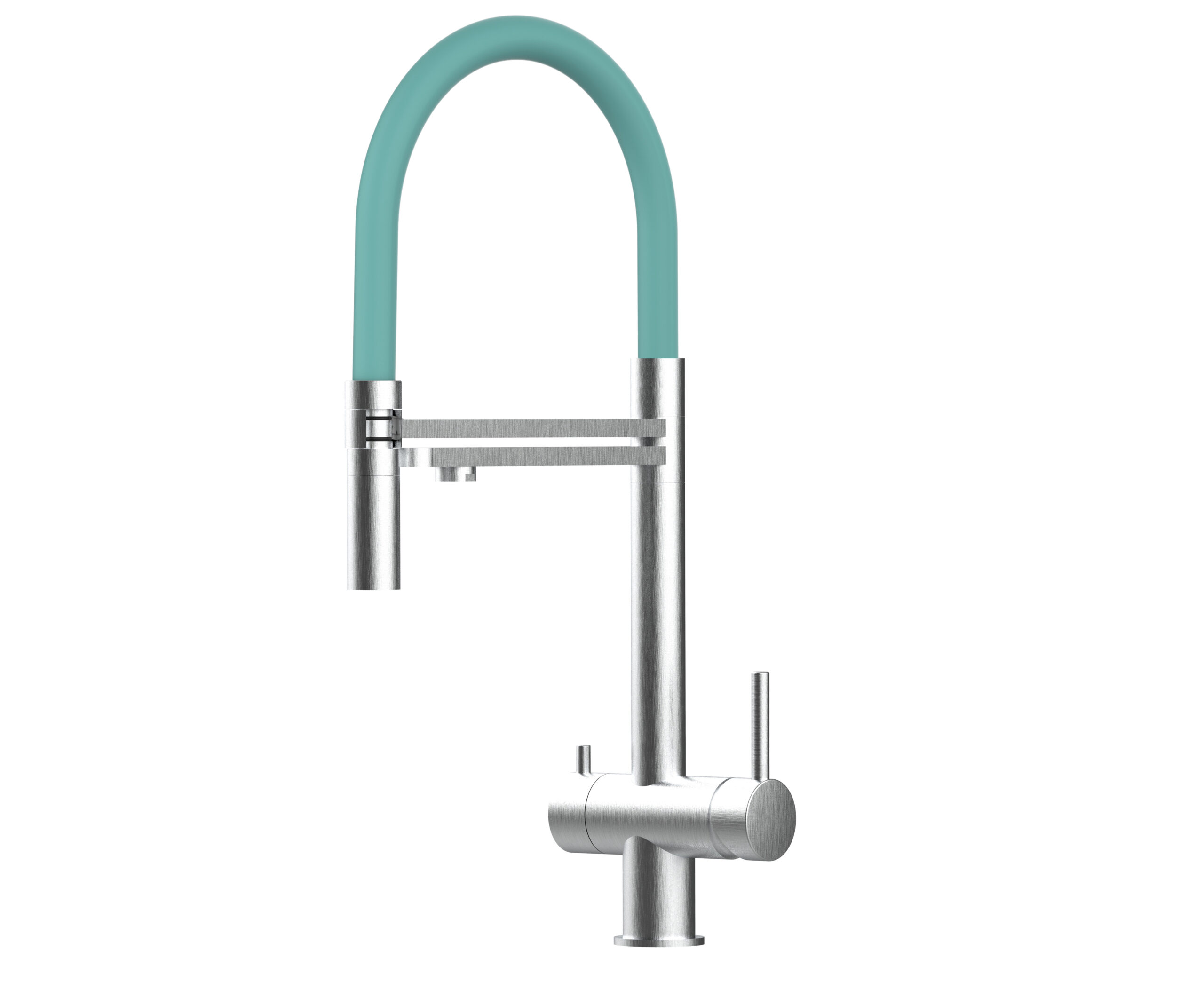 Grifo cocina 3 vías acero inox ducha 2 chorros amovible, cepillado/turquesa