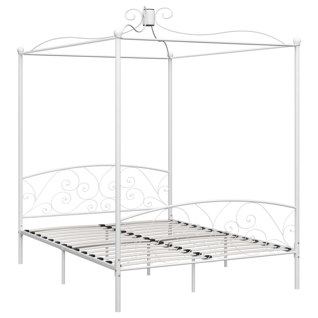 vidaXL estructura de cama con dosel metal blanco 160x200 cm
