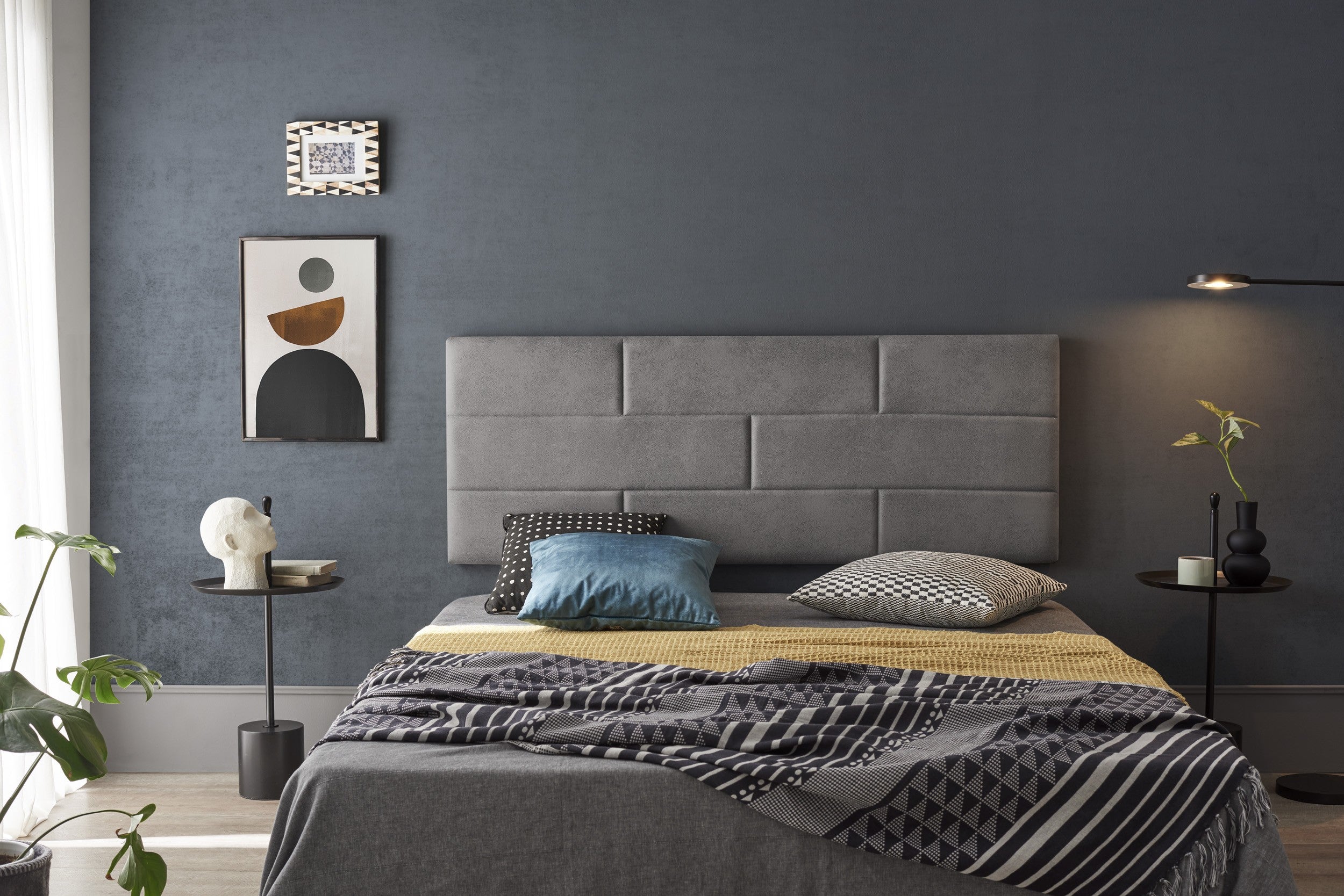 Cabecero 160 muro ladrillos tela antimanchas 162x57x5cm gris