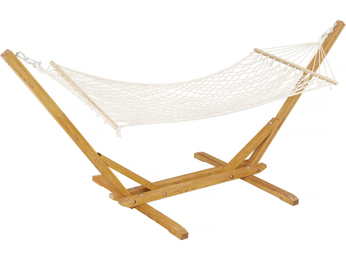 Hamaca de madera con tela de macramé <<dallas>> - 305 x 120 x 123 cm - blan
