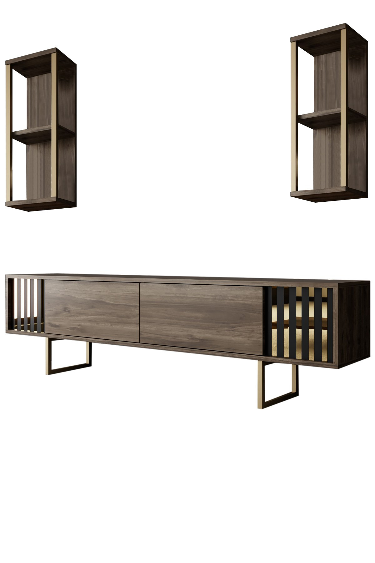 Mueble para la tele de madera <<gold line>> - 180 x 30 x 48 cm - nogal negr