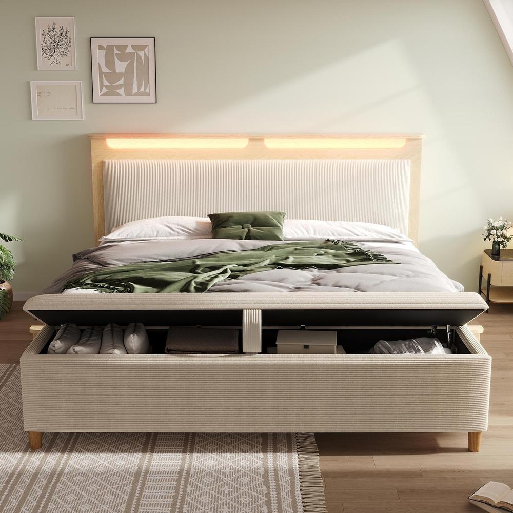 Cama doble 140x200cm con cabecero LED 20 colores roble claro