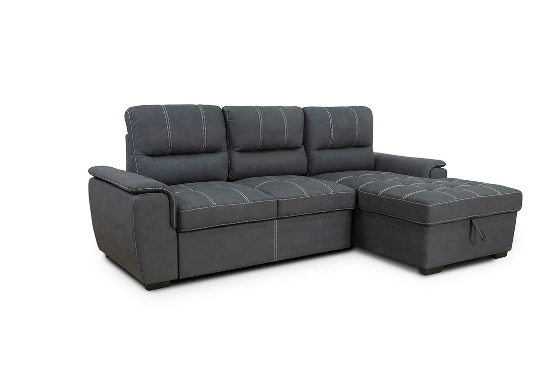 Sofa cama chaise longue new farrar 256cm negro, chaise derecho