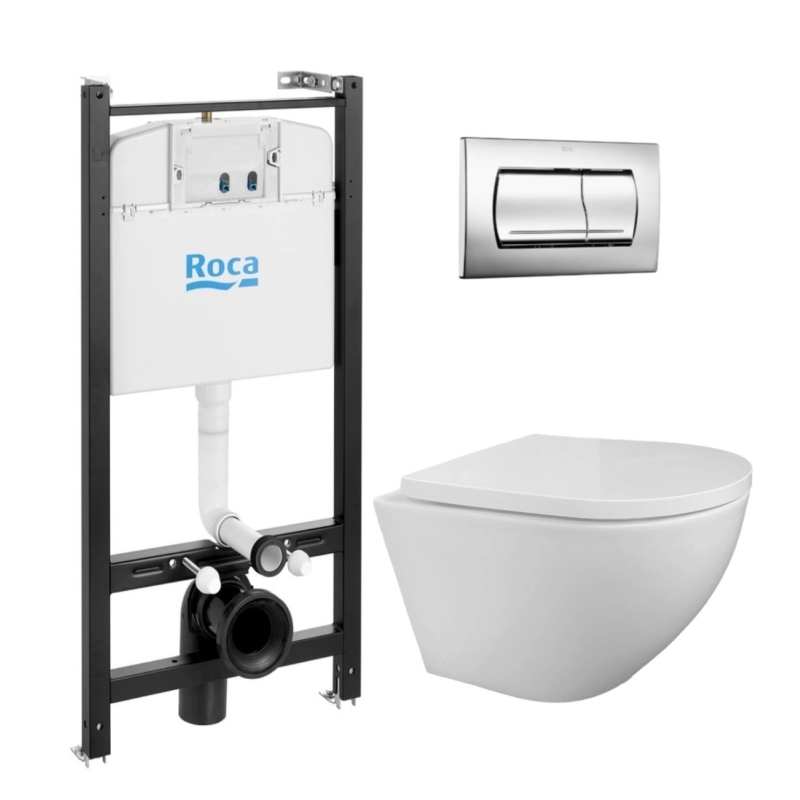 Pack cisterna roca active y pulsador cromo br con inodoro round de kp