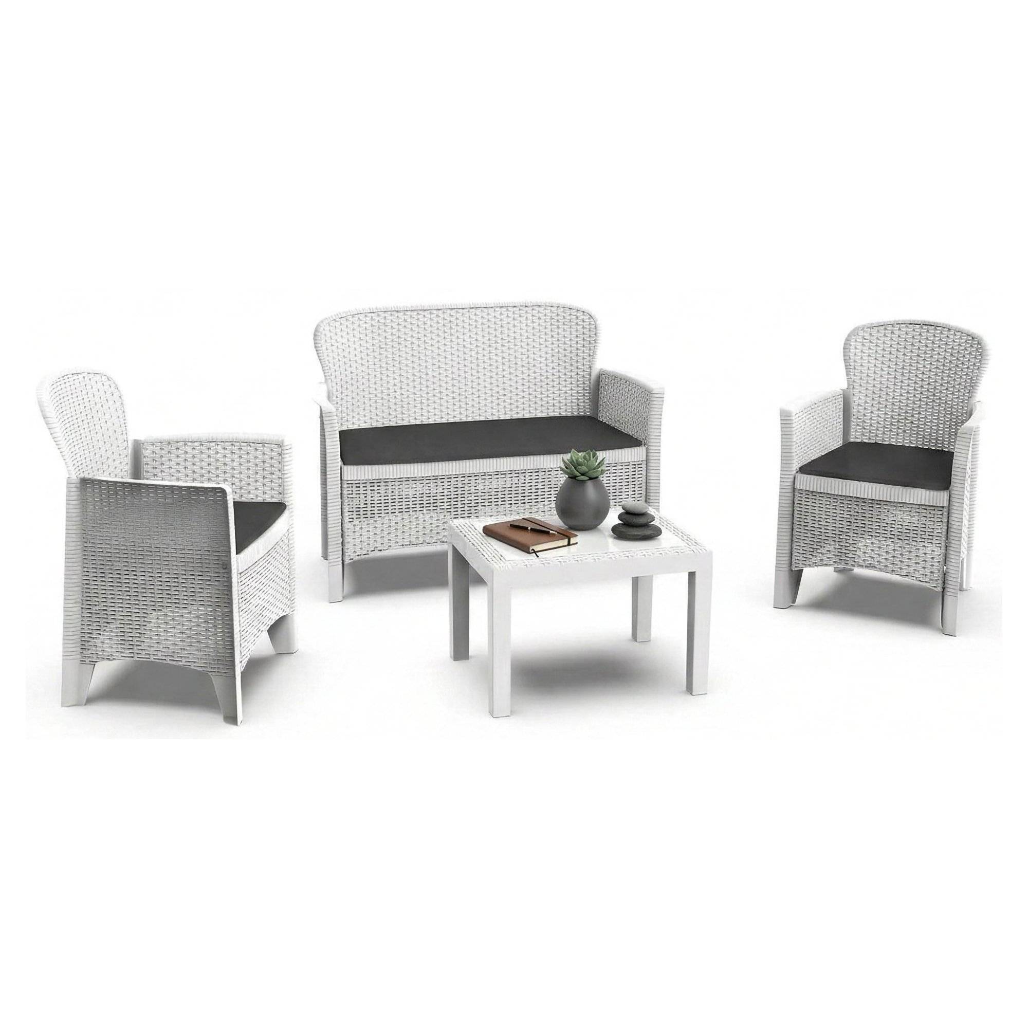 Set de salón exterior alesandro, mesa, plástico blanco