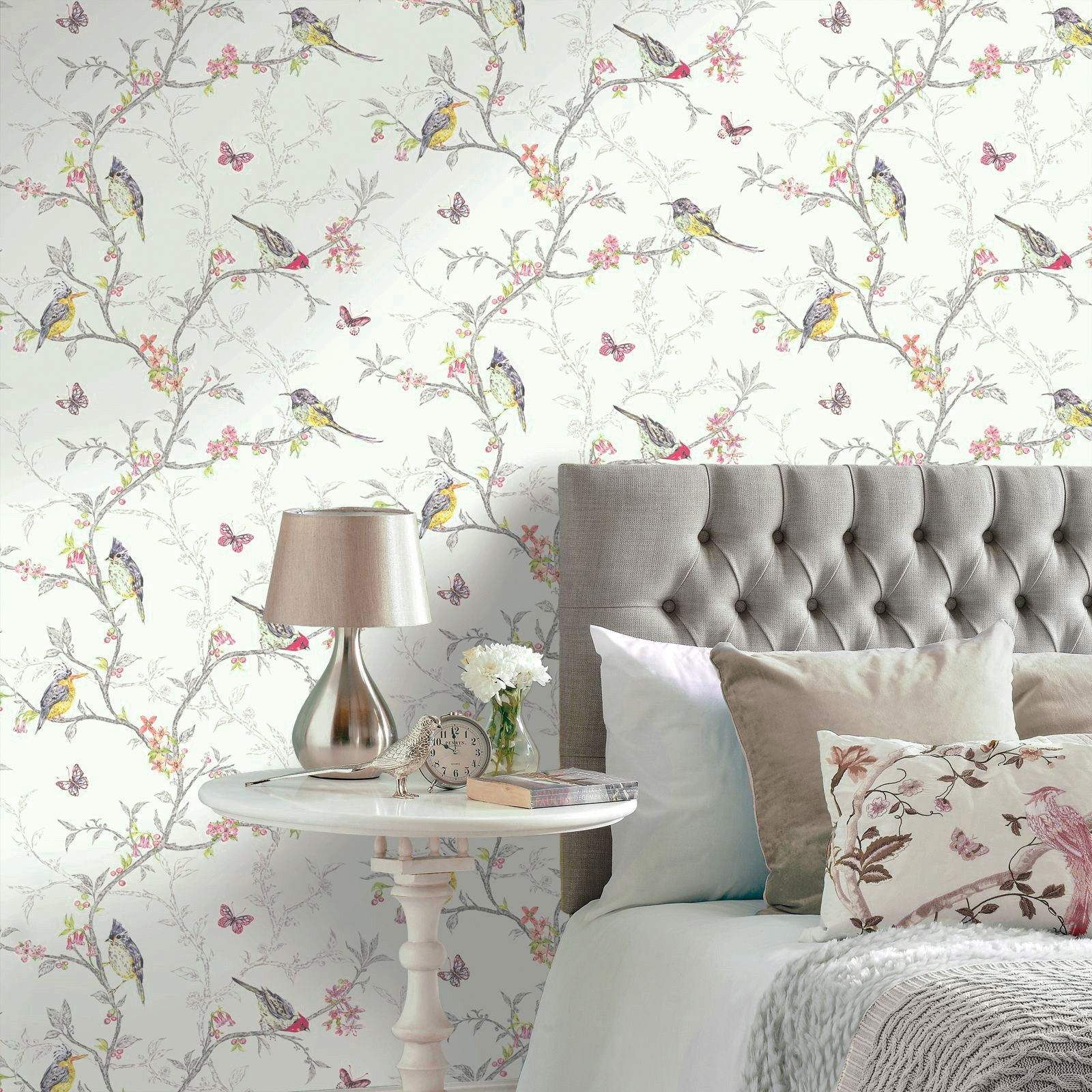 Papel pintado gaulan romántico de pájaros y mariposas en ramas de 5.33m²