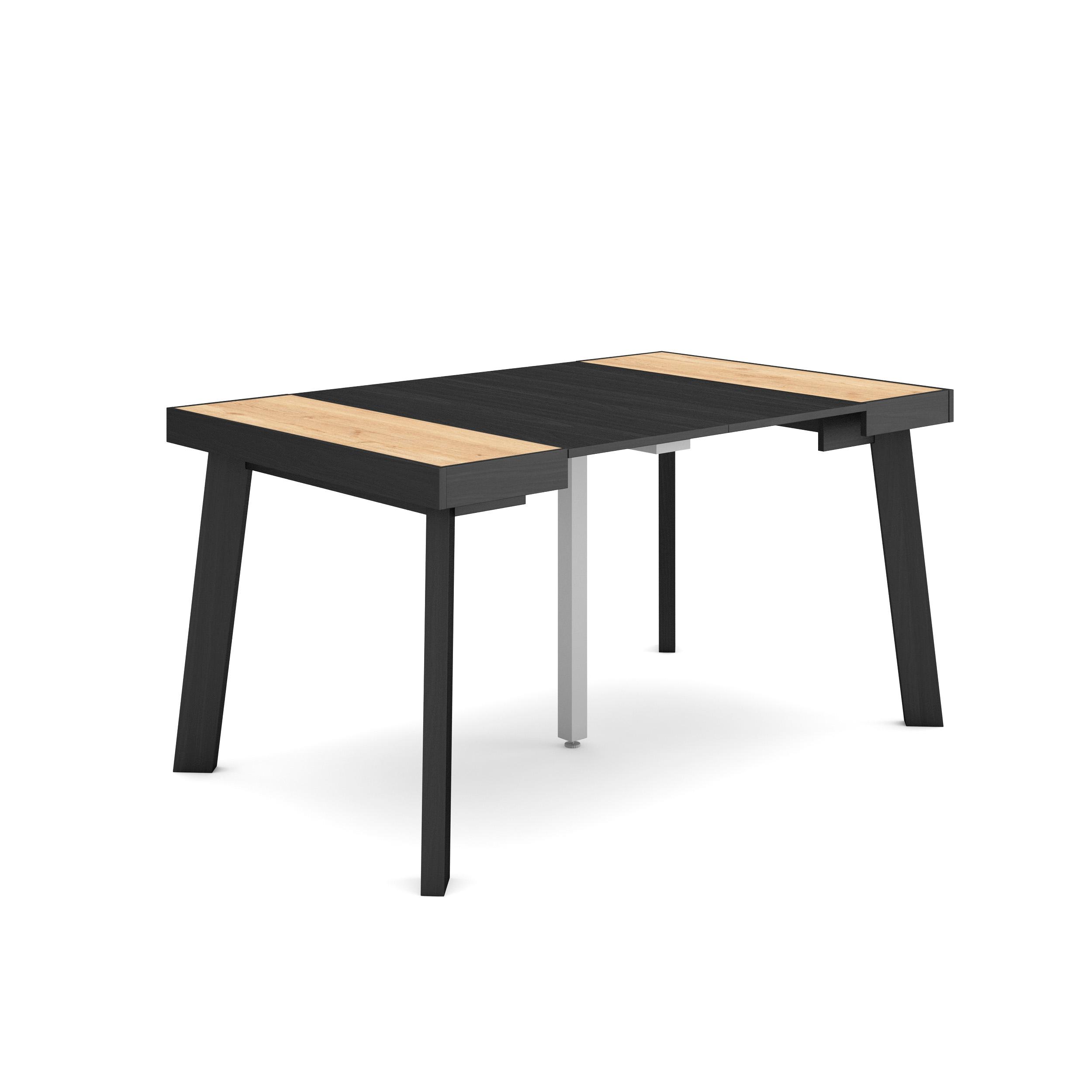 Mesa consola extensible, 140x90x73cm, roble y negro, patas de madera rf3034