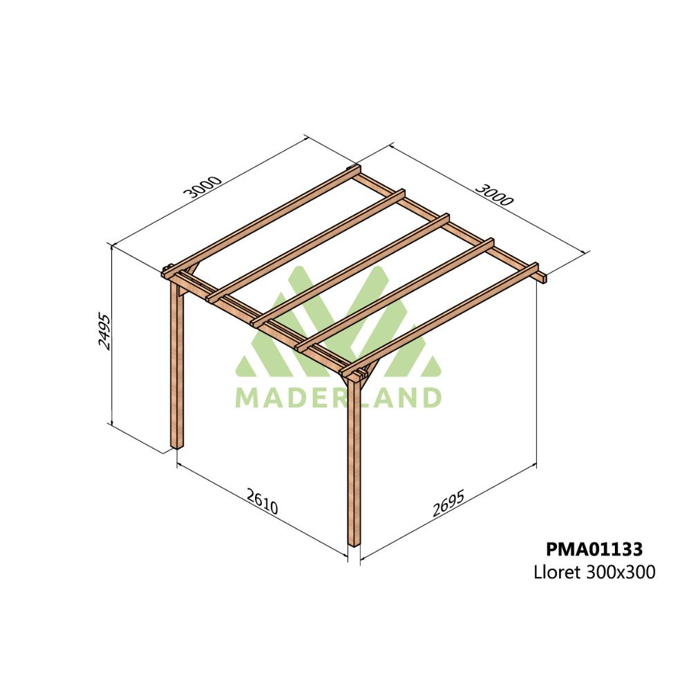 Pérgola de madera maciza adosada - lloret ad. 300x300cm (maderland)